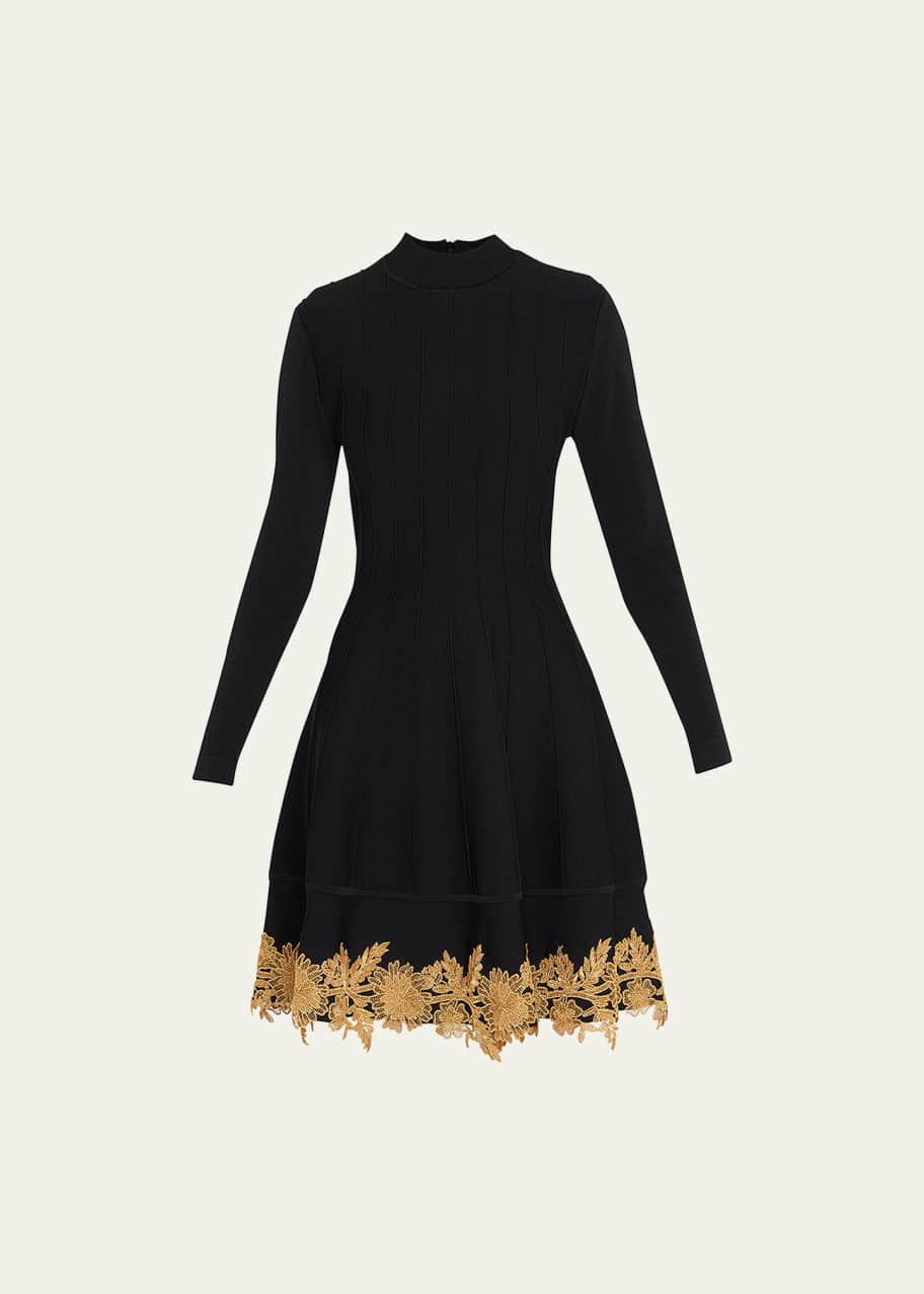 Lela Rose Flare Lace Trim Dress - Bergdorf Goodman
