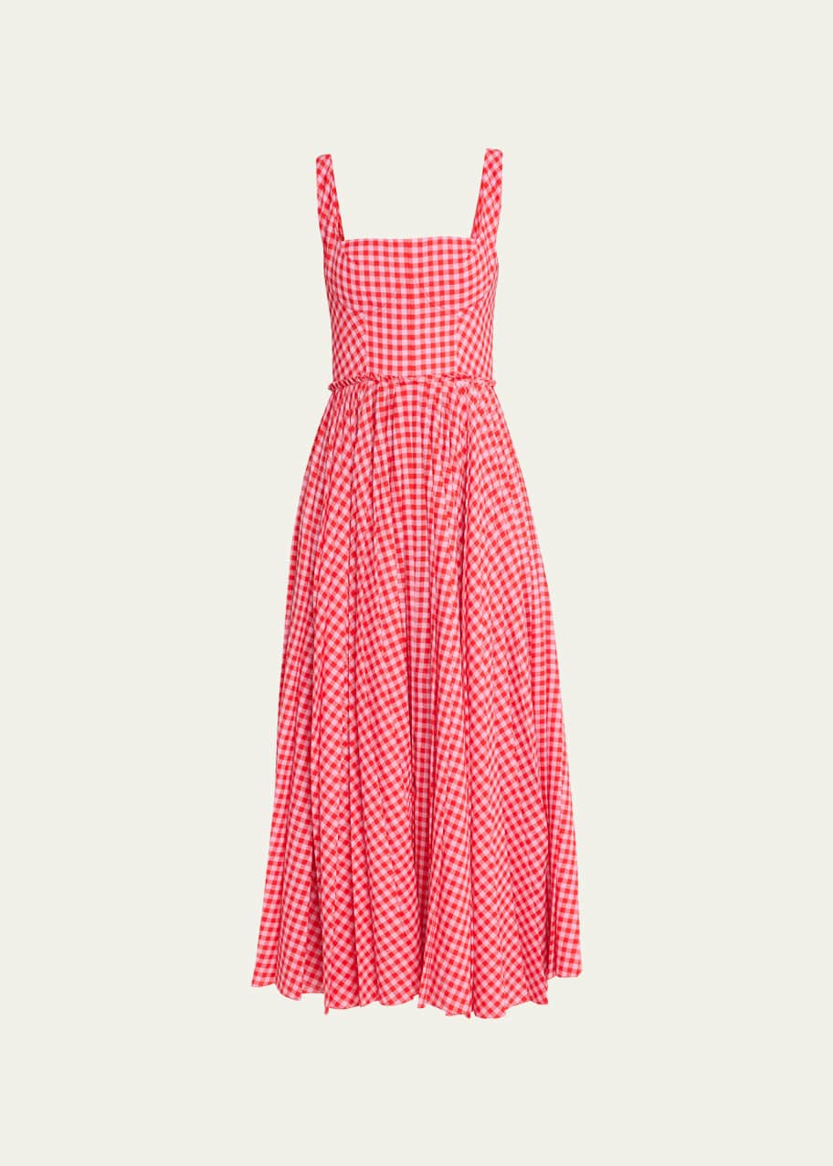 Gingham Square Neck Wool Dress