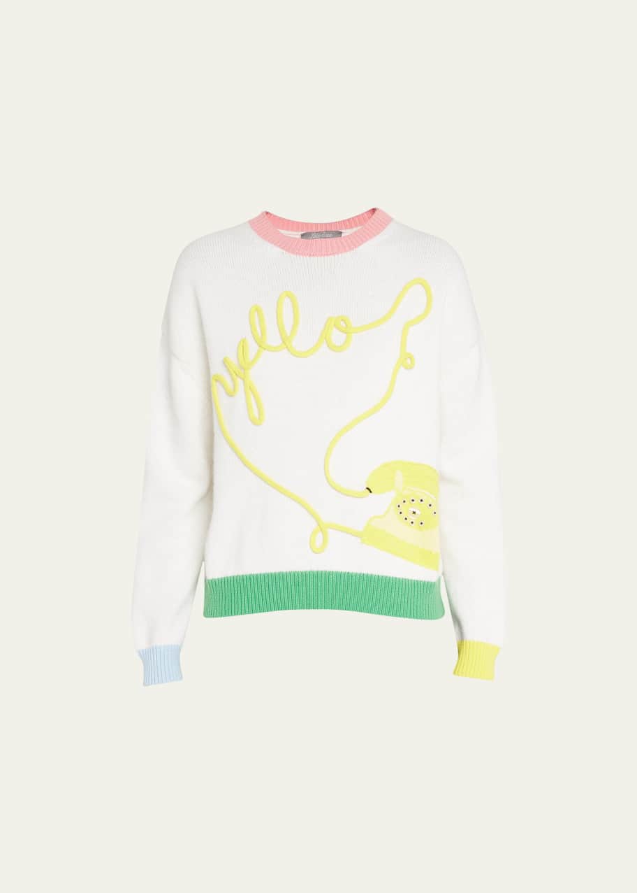 Banana Phone Wool Sweater with Multicolor Trim