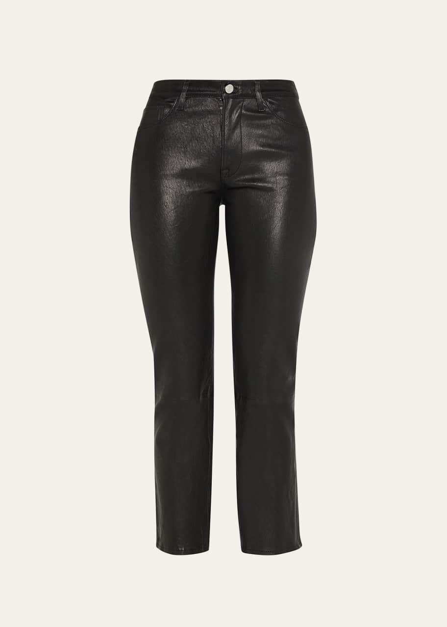 FRAME Le High Straight Cropped Slim Straight Leather Pants - Bergdorf ...