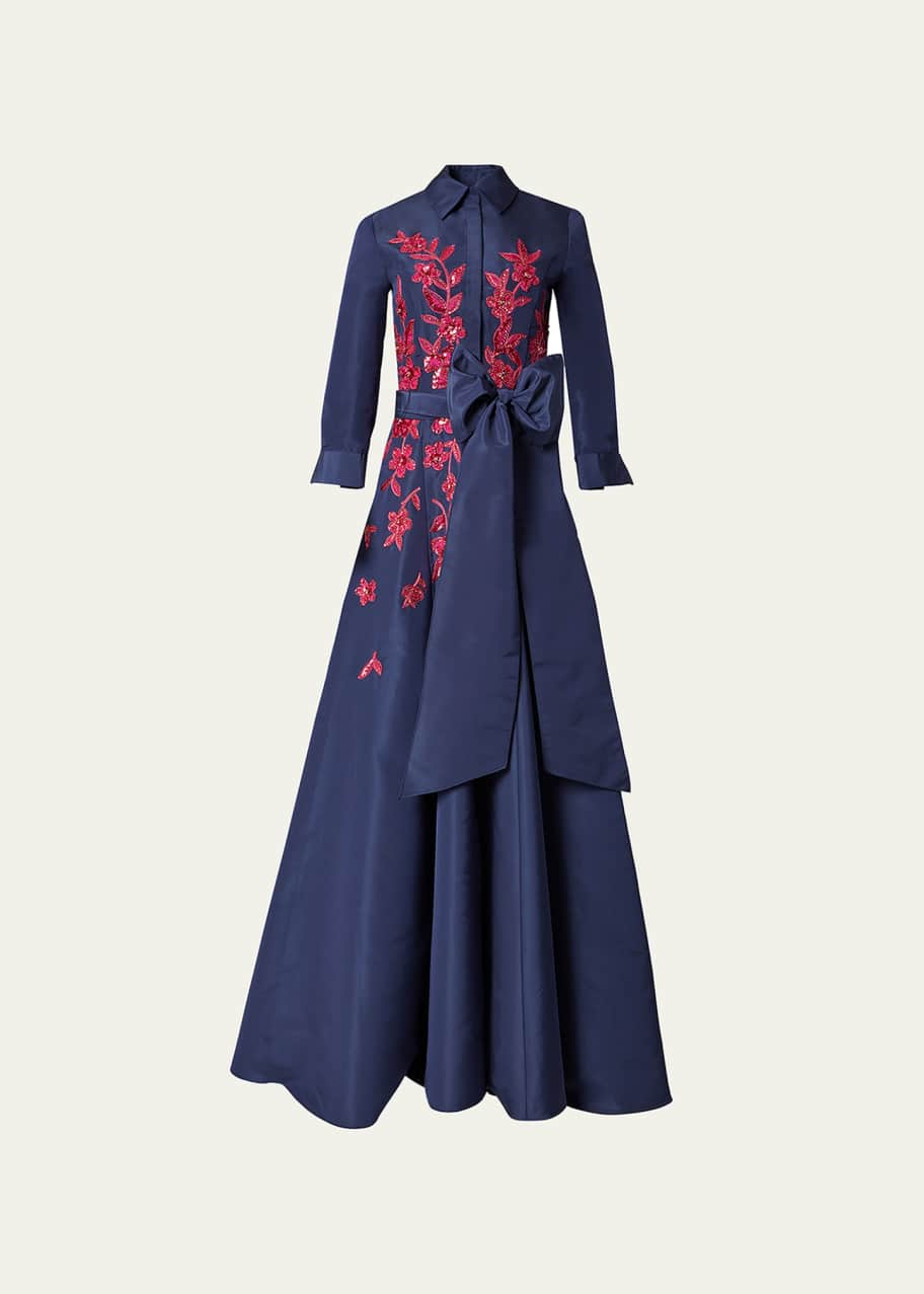 carolina herrera embroidered dress Embroidered Floral Crewneck Midi Dress main image 1