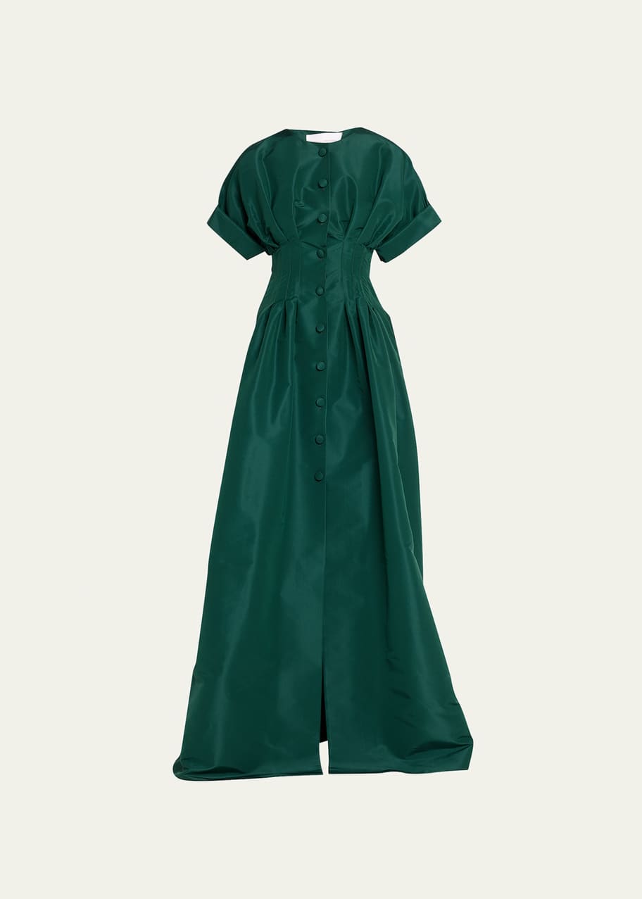 carolina herrera dress green Carolina Herrera Color-Blocked Column Gown With Overskirt