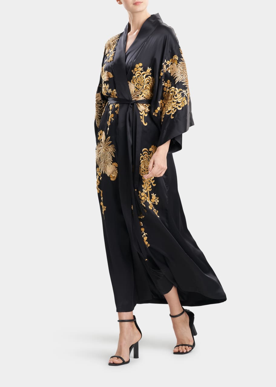 Josie Natori FloralEmbroidered Long Silk Robe Bergdorf Goodman