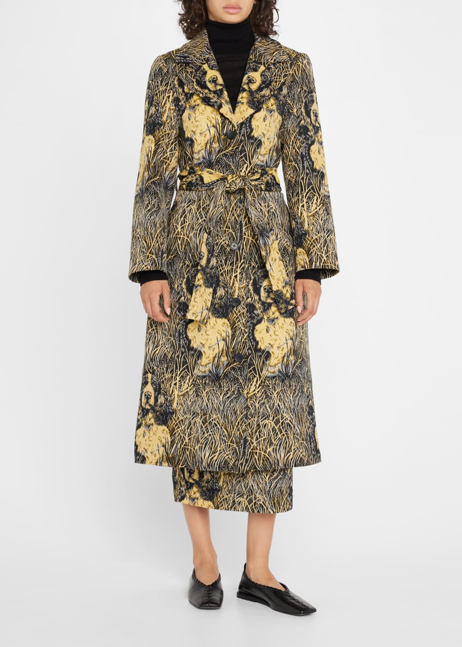 PUPPETS AND PUPPETS Puppy Jacquard Belted Long Overcoat - Bergdorf Goodman