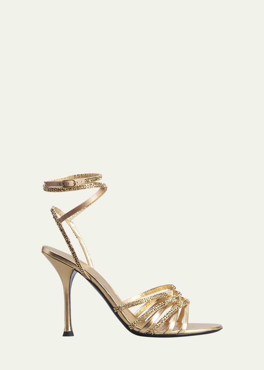 Valentino Garavani Rockstud Caged Metallic Ankle Strap Sandals