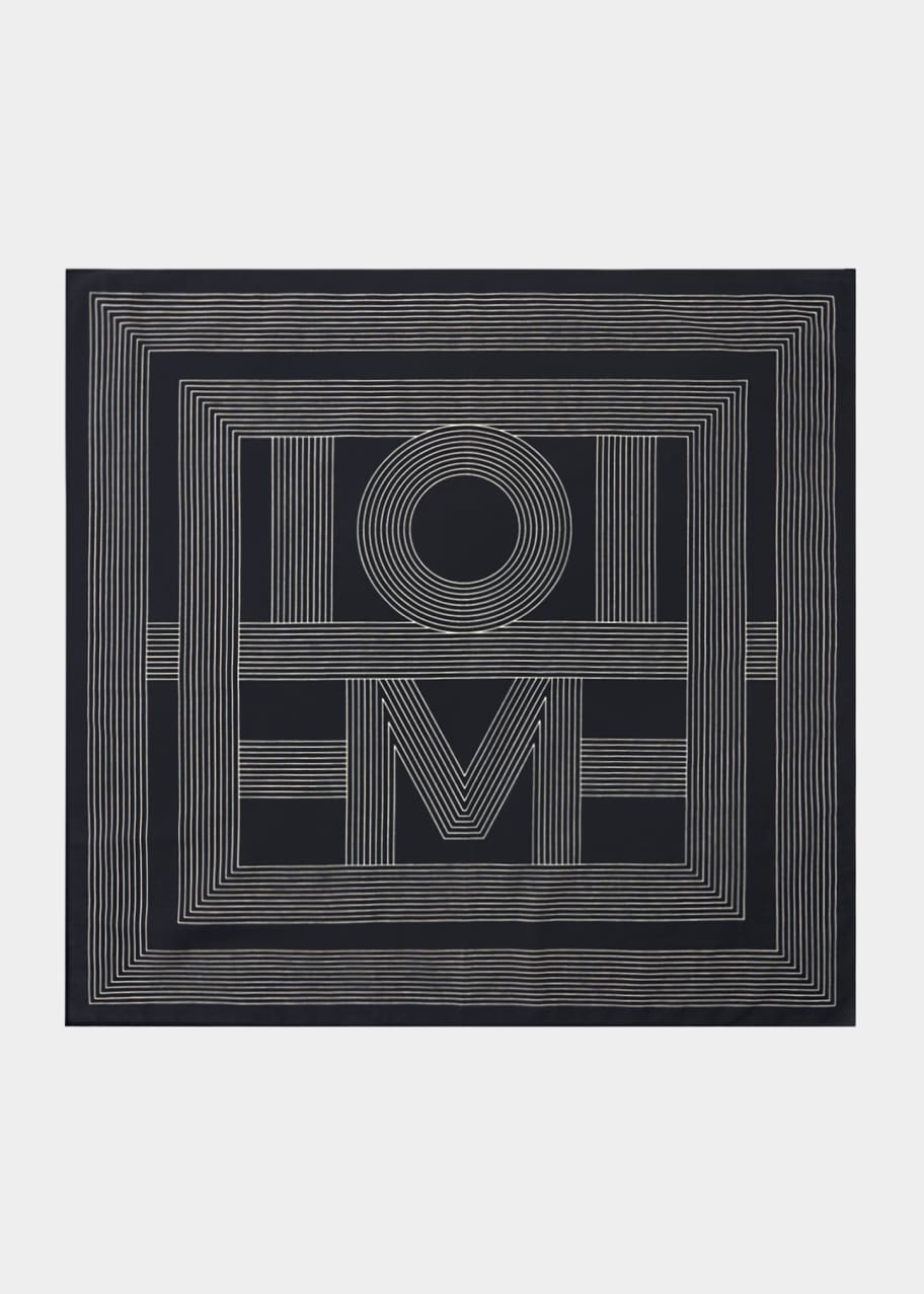 Image 1 of 1: Embroidered Monogram Striped Silk Scarf