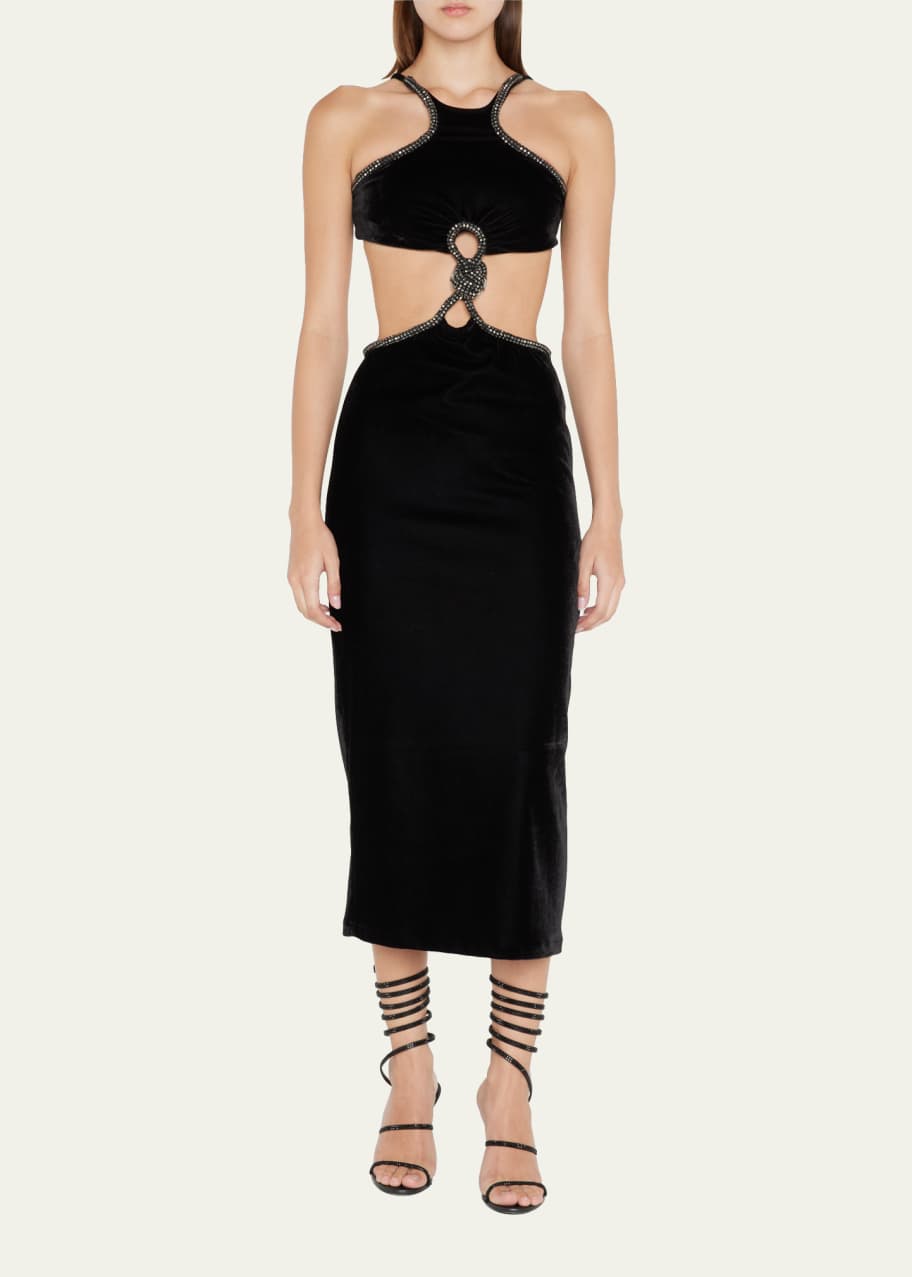 PatBO Rhinestone-Trim Cutout Midi Dress - Bergdorf Goodman