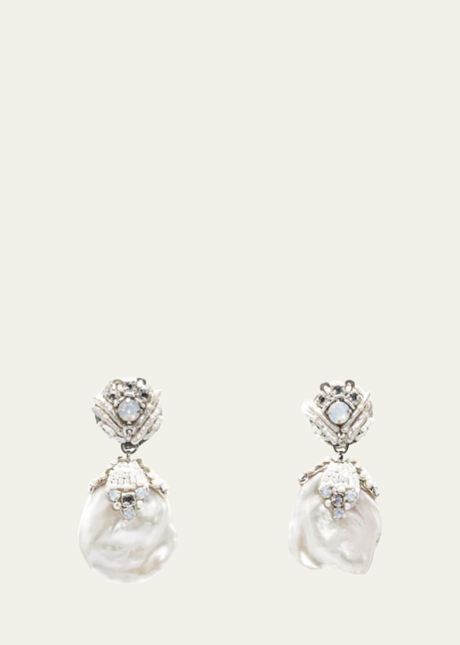 Image 1 of 1: Crystal and Mother-of-Pearl Embellished Baroque Pearl Earrings