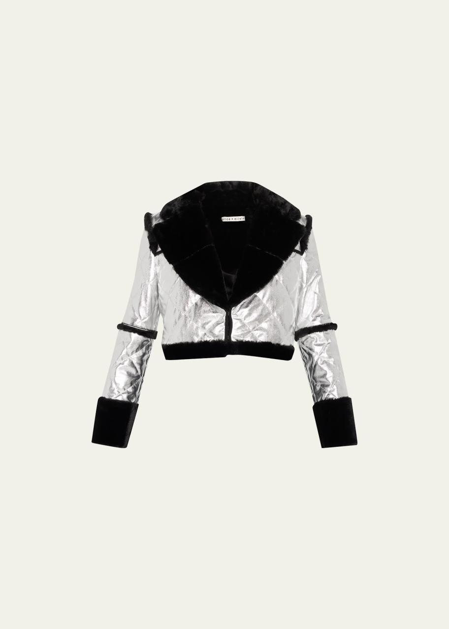 ALICE + OLIVIA Luisana Quilted Metallic Vegan Leather Cropped Coat
