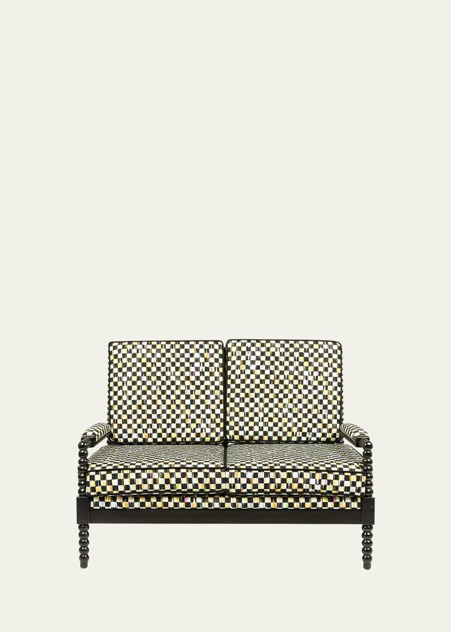MacKenzie-Childs Spindle Check Outdoor Settee - Bergdorf Goodman