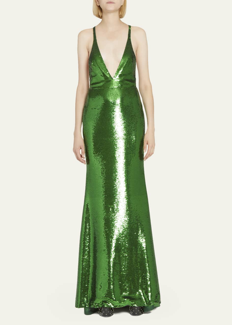green emerald velvet dress Valentino Sequin Block Pattern Gown