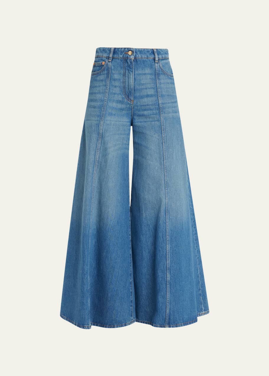 Valentino Garavani Super Flare V Logo Chain Denim Pants Bergdorf