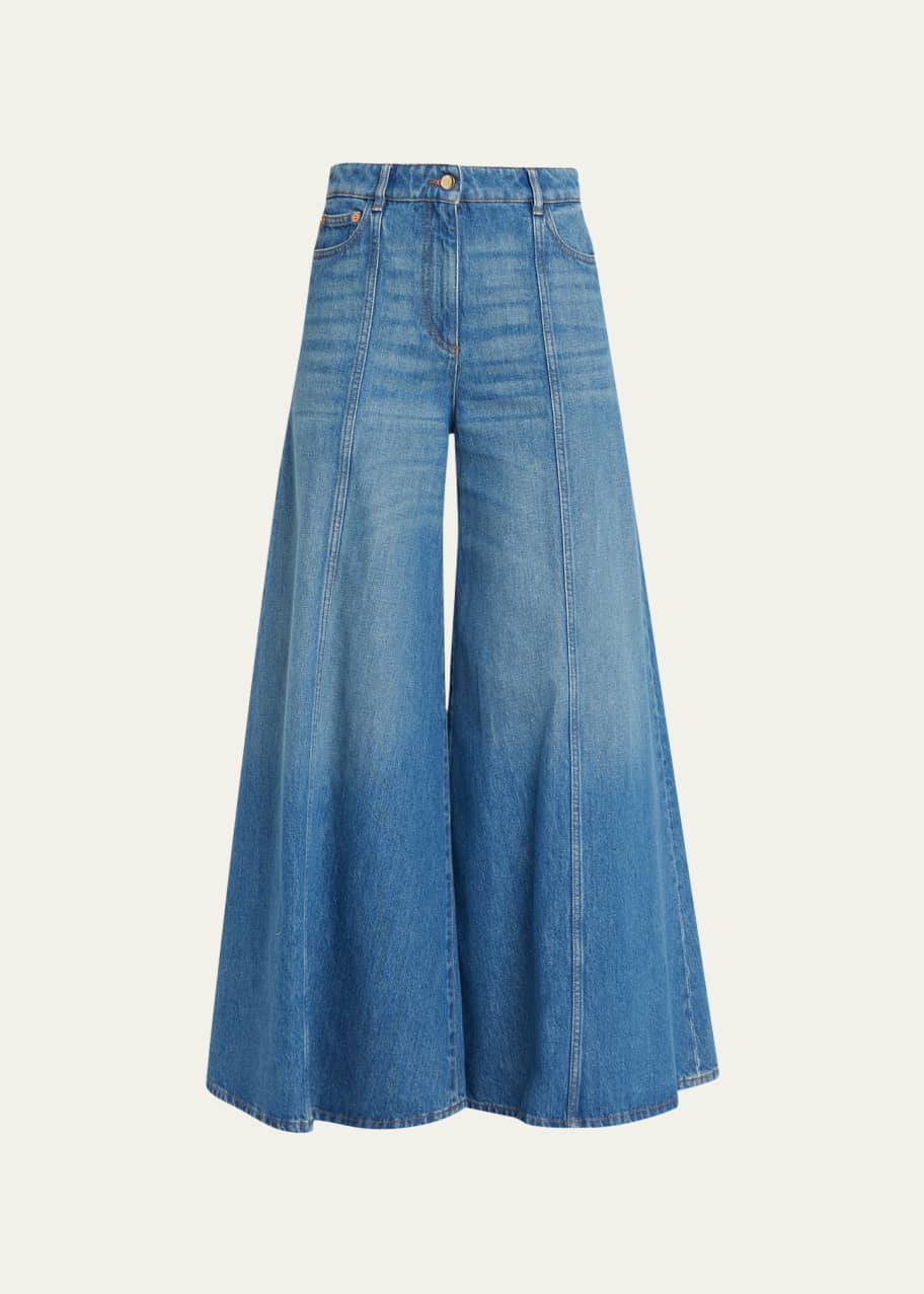 Valentino Garavani Super Flare V-Logo Chain Denim Pants - Bergdorf