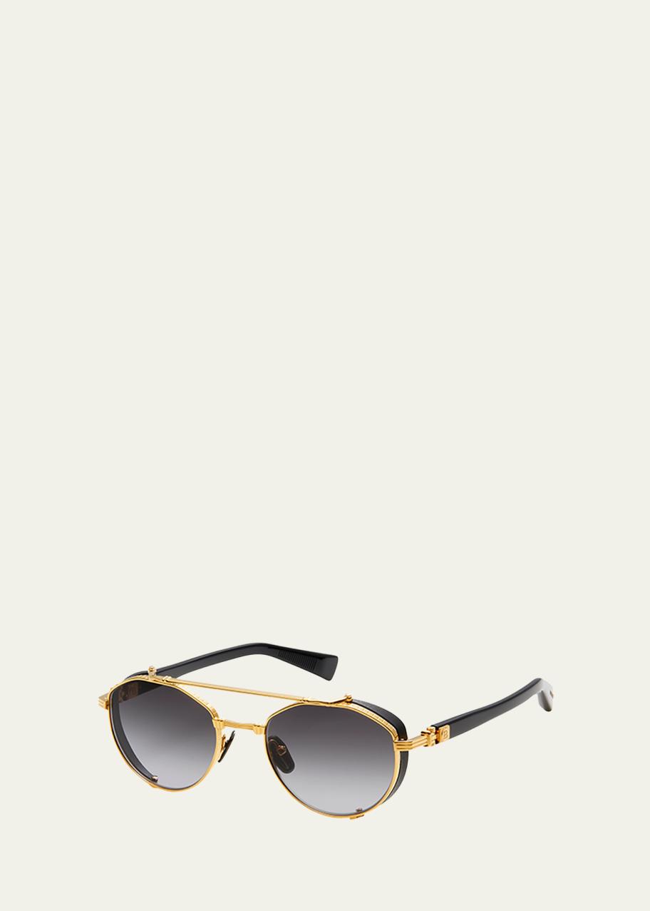 Balmain Brigade IV Titanium & Acetate Aviator Sunglasses  display picture 1