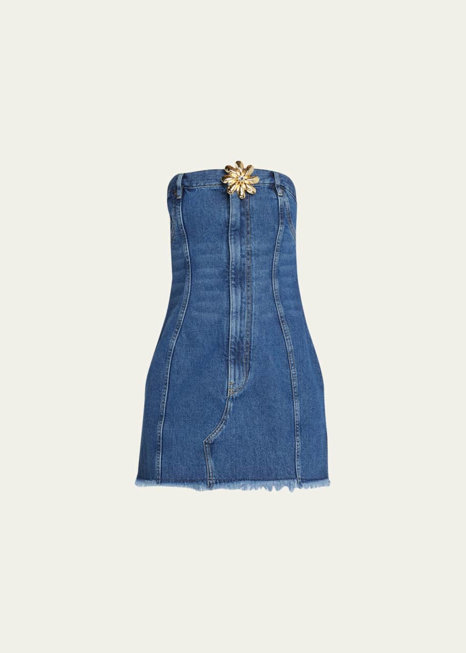 denim dress flowers Pink Lily Hazel Floral Denim Mini Dress main image 1
