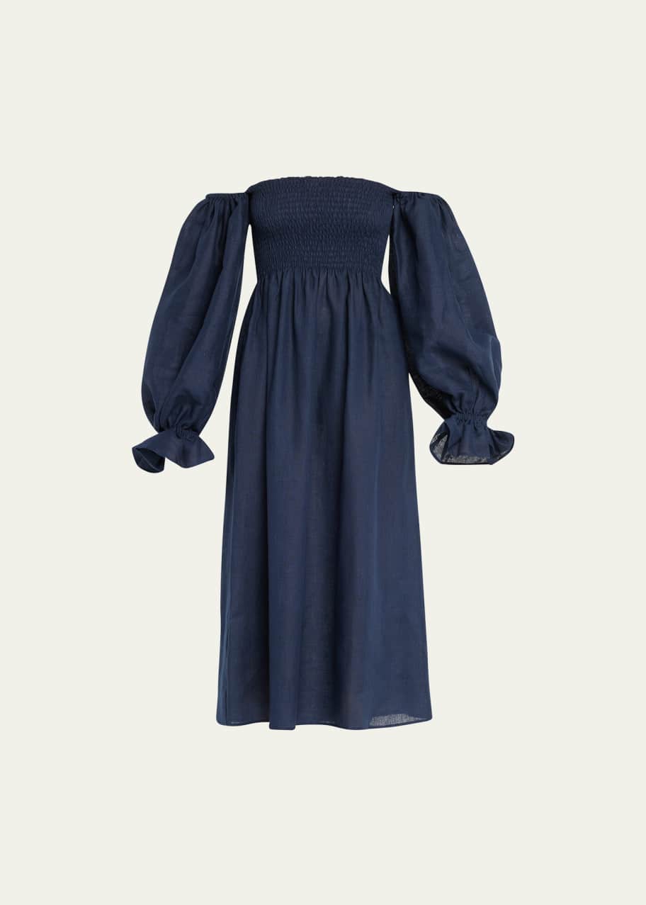 Sleeper Atlanta Smocked Linen Dress - Bergdorf Goodman