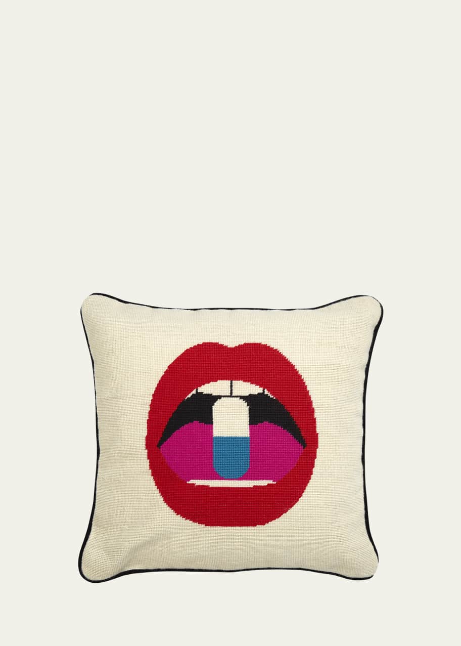 Lips Full Dose Needlepoint Throw Pillow 18