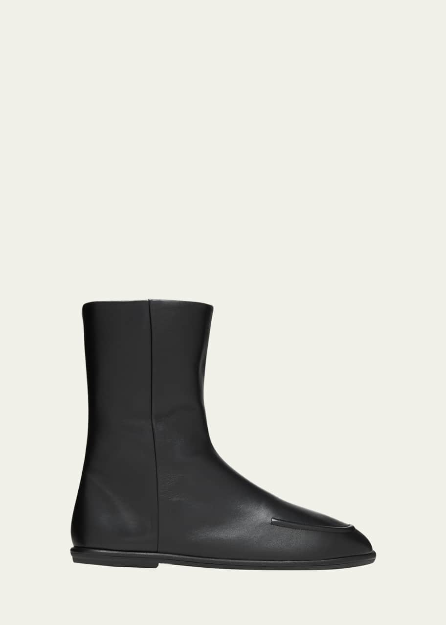 THE ROW Canal Leather Apron-Toe Booties - Bergdorf Goodman