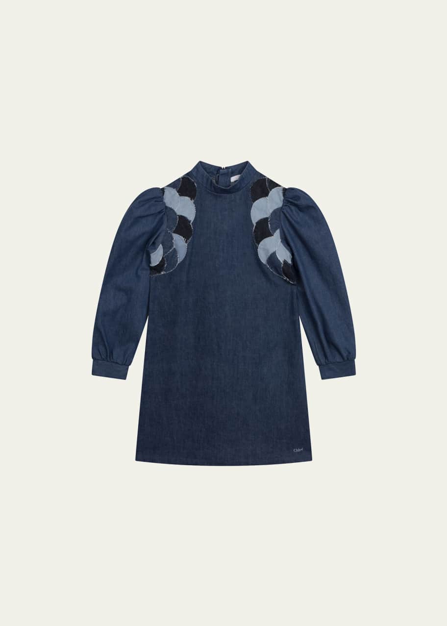 Chloe Girl's Scalloped Denim Dress, Size 6-14 - Bergdorf Goodman