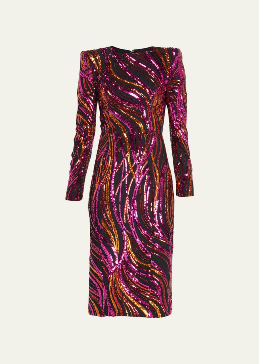 halpern sequin dress Halpern Wave Sequin Open-Back Column Gown