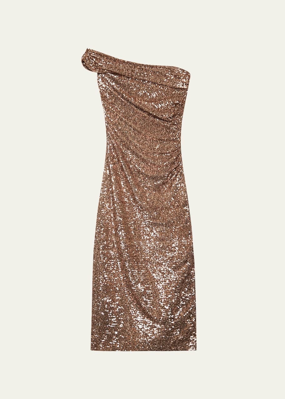 SIMKHAI Zay Hammered Sequin Draped Midi Dress