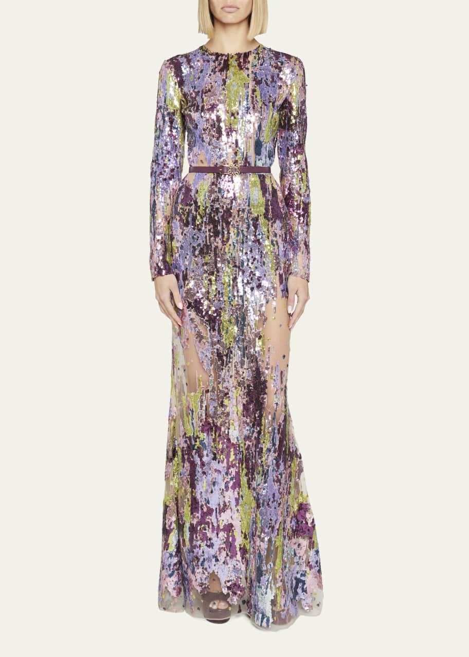 green emerald velvet dress Bead Embroidered Long Dress – ELIE SAAB