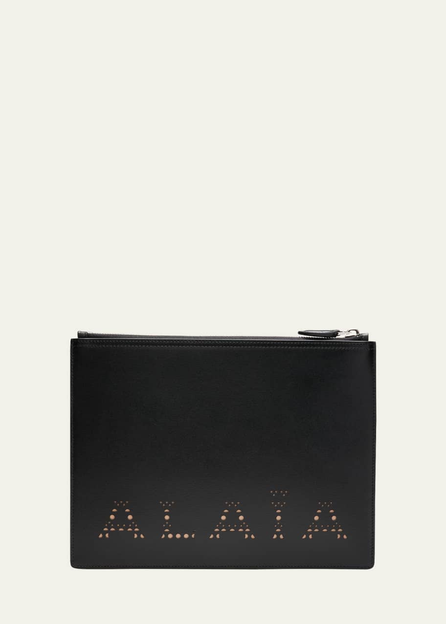 ALAIA Small Logo Lambskin Pouch Clutch Bag - Bergdorf Goodman