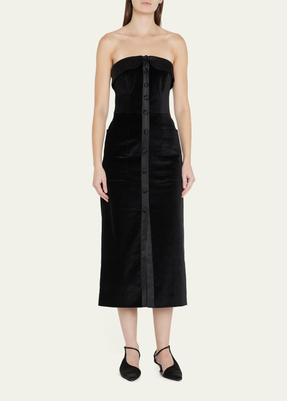 Saloni Carina Strapless Button-Front Midi Velvet Dress - Bergdorf Goodman