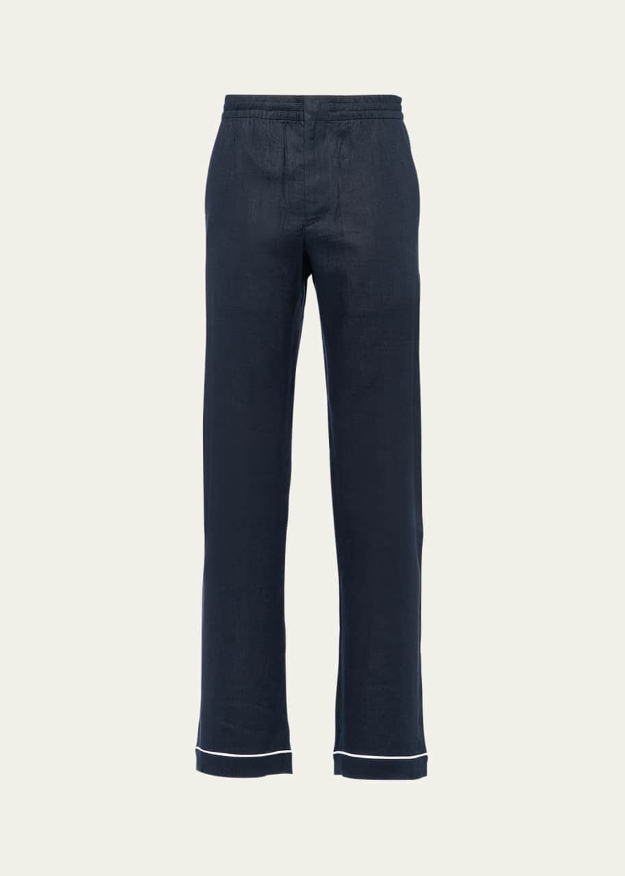 Image 1 of 1: Men's Piped Linen Pajama Pants