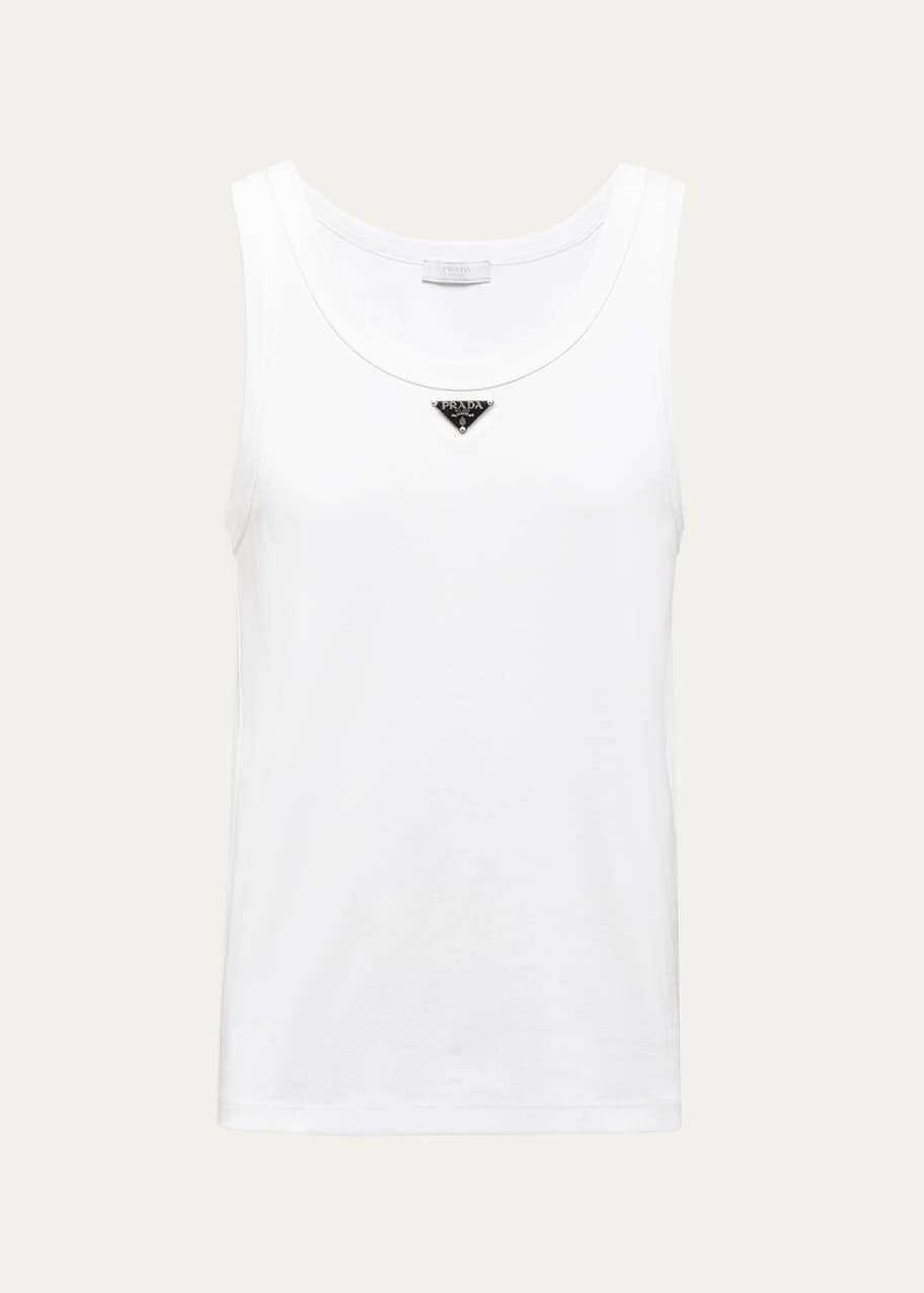 Buy Prada White Logo Ribbed Tank Top in Cotton-jersey for Women in