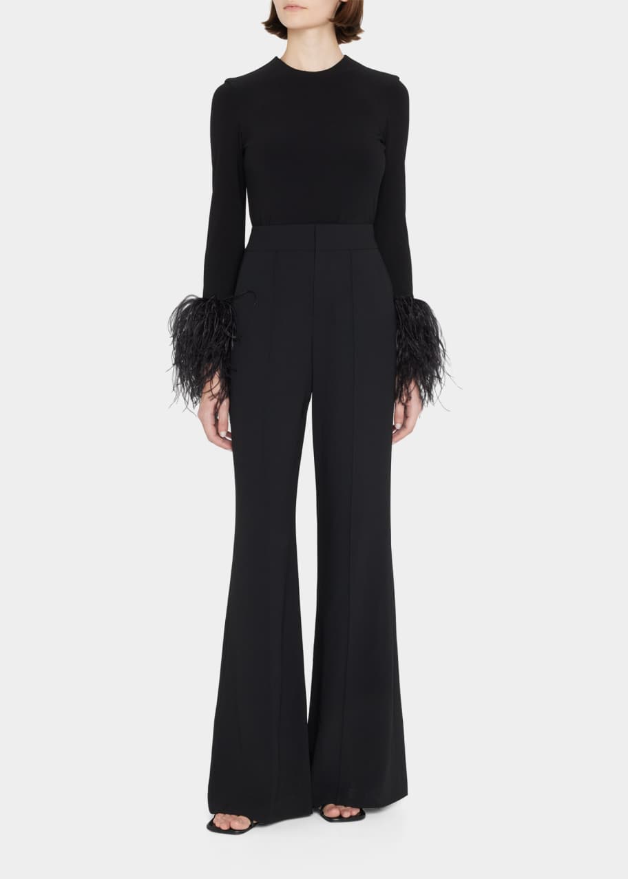 Alice + Olivia Delaina Feather LongSleeve Crop Top Bergdorf Goodman