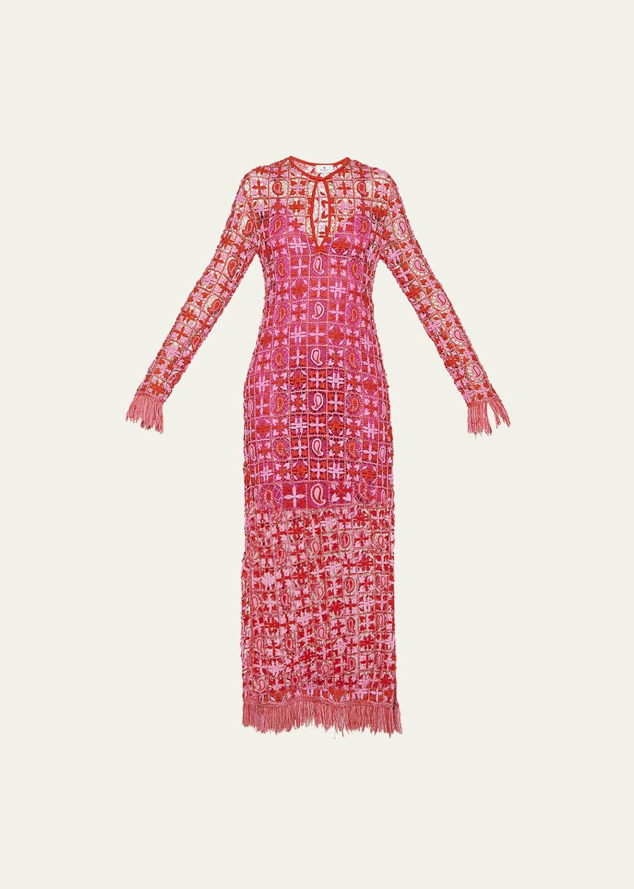 etro crochet dress Crocheted striped cotton midi dress - multi