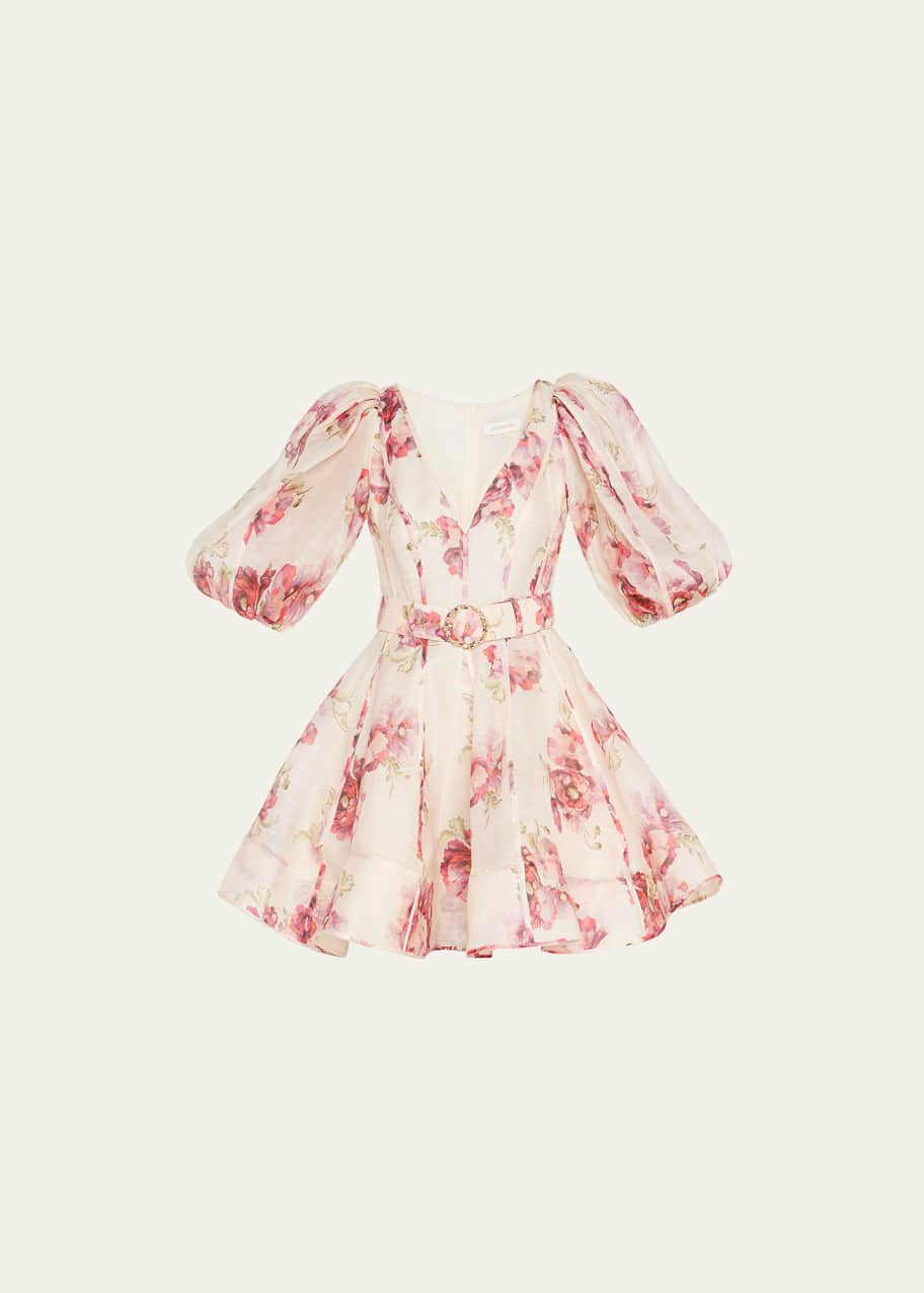 knee length dresses for ladies ZIMMERMANN GOLDEN FLORAL LINEN MINI DRESS – Caroline's Fashion Luxuries