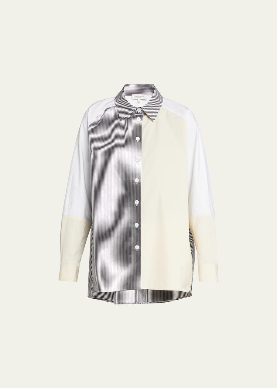 Lafayette 148 New York Striped Colorblock Button-Down Shirt - Bergdorf ...
