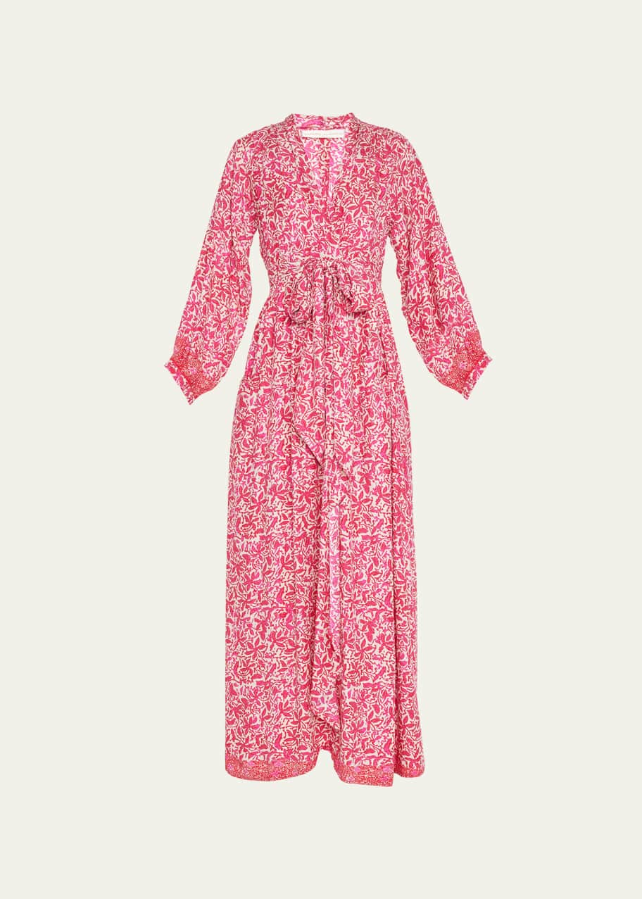 Natalie Martin Nico Long-Sleeve Printed Silk Maxi with Sash - Bergdorf ...