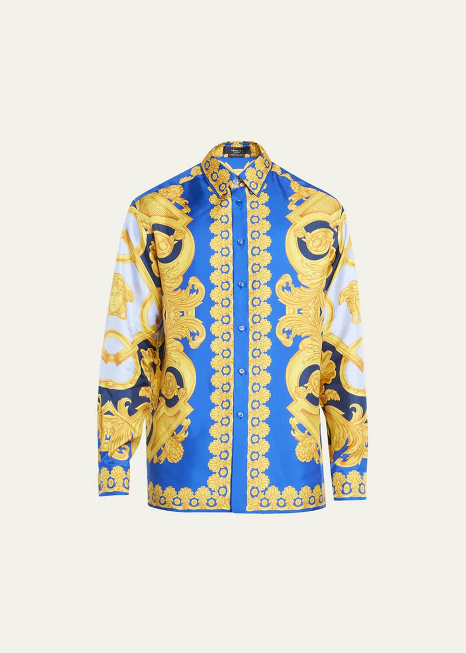 baroque-print silk shirt, Versace