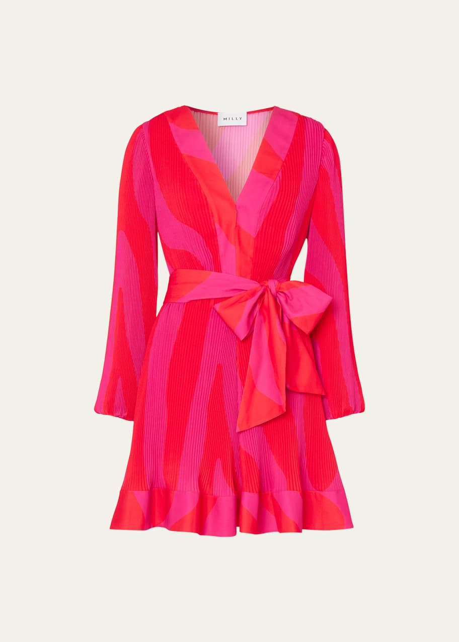 Milly Liv Pleated Zebra-Print Mini Dress - Bergdorf Goodman