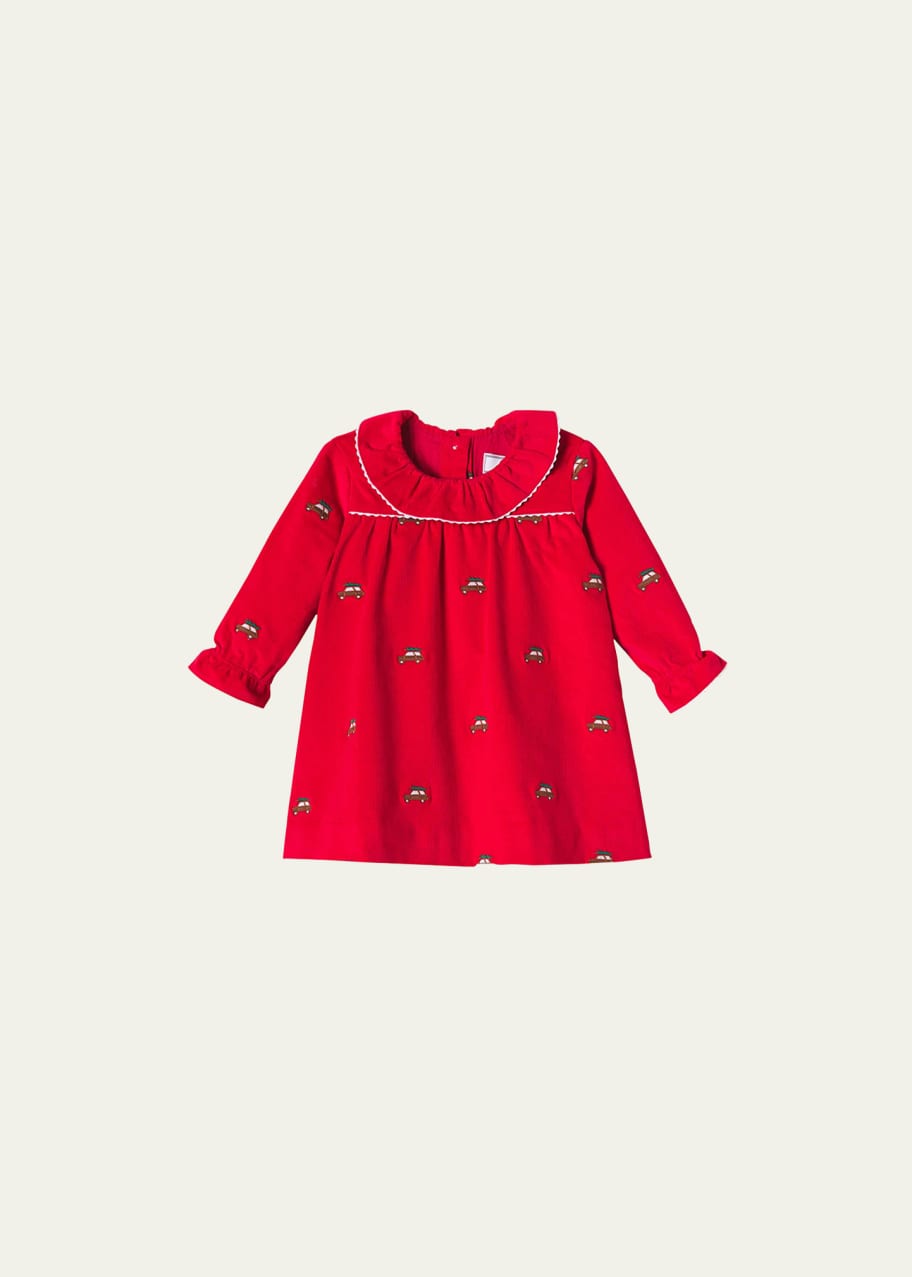 Image 1 of 1: Girl's Elsa Festive Car Corduroy Dress, Size 3M-4