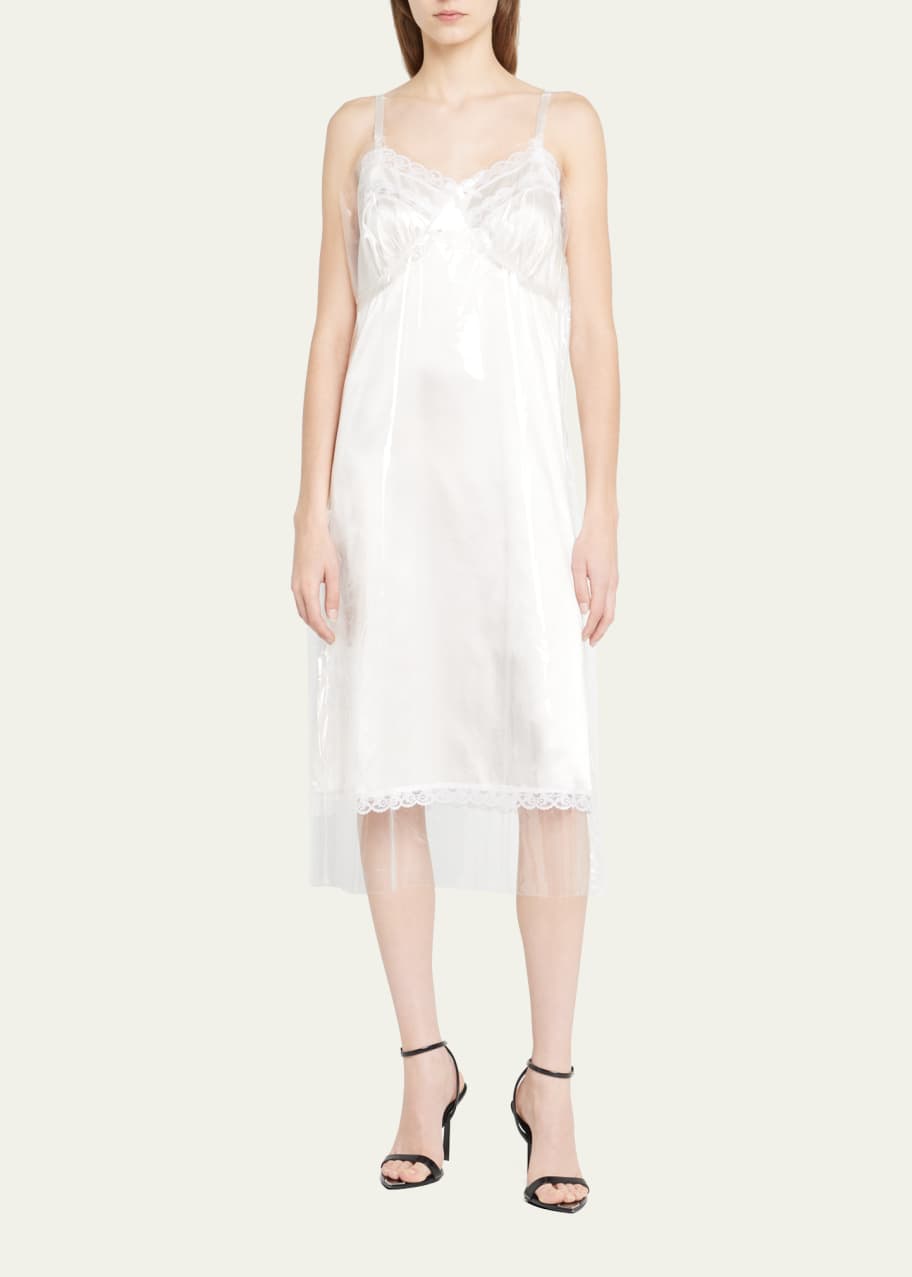 VAQUERA Vinyl Layer Satin Slip Dress - Bergdorf Goodman