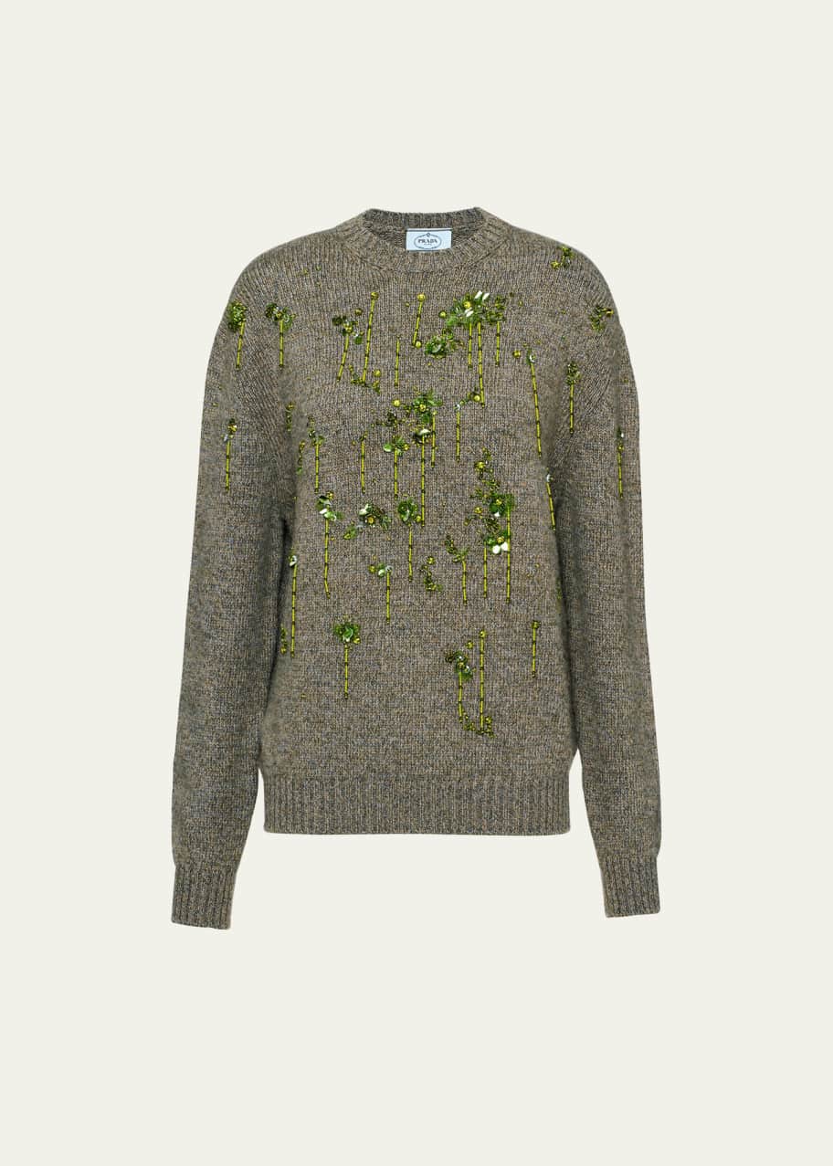 Prada Bead-Embellished Cashmere-Wool Sweater - Bergdorf Goodman