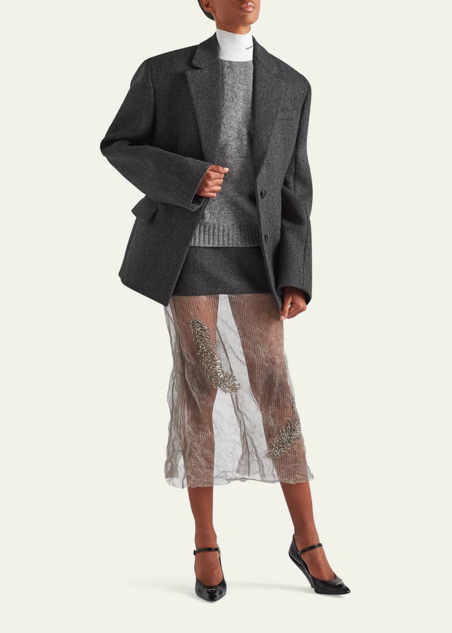 スカート PRADA Feather midi skirt Prada Feather-Embellished Mesh Wool Midi Skirt - Bergdorf
