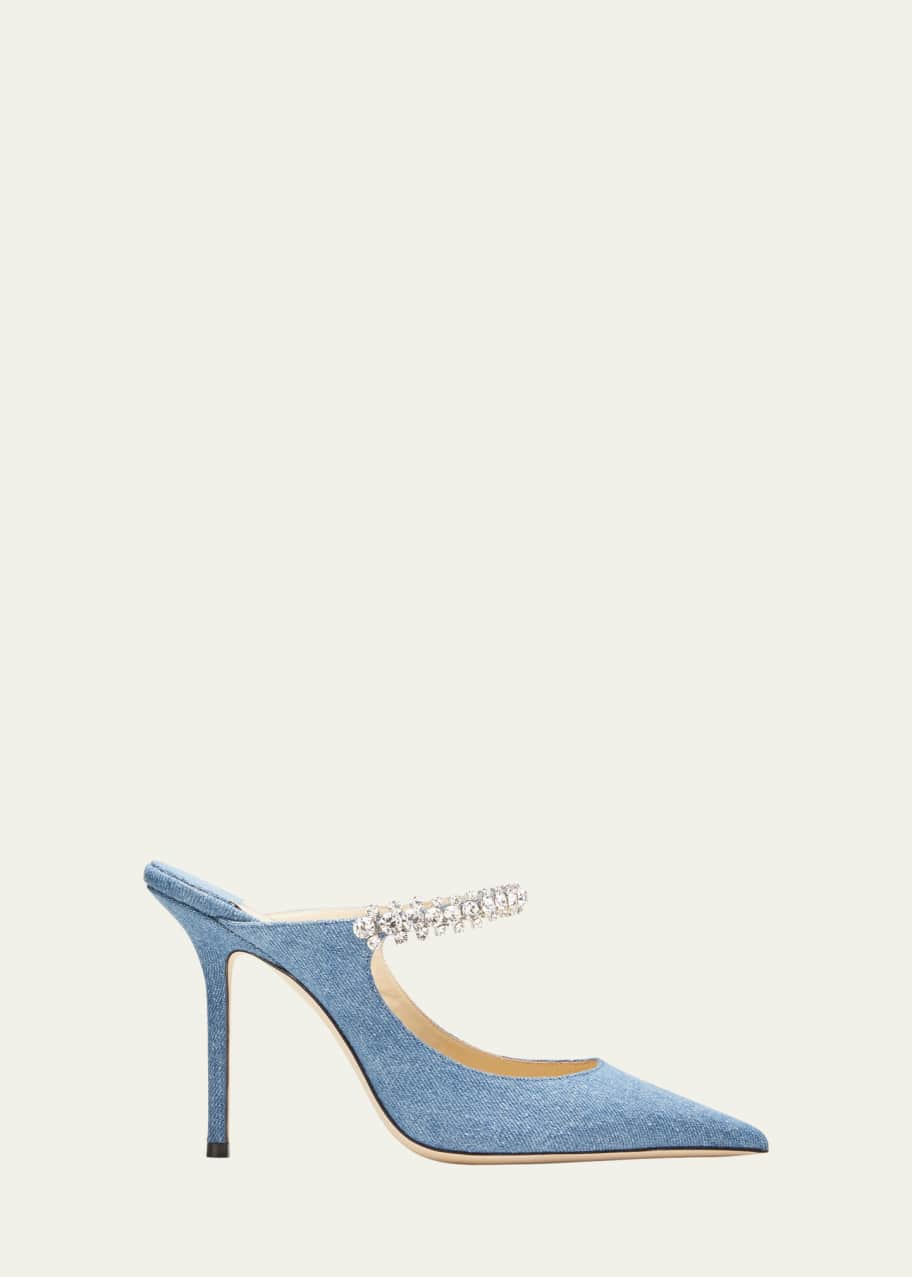 Jimmy Choo Bing Denim Crystal Strap Mules Bergdorf Goodman