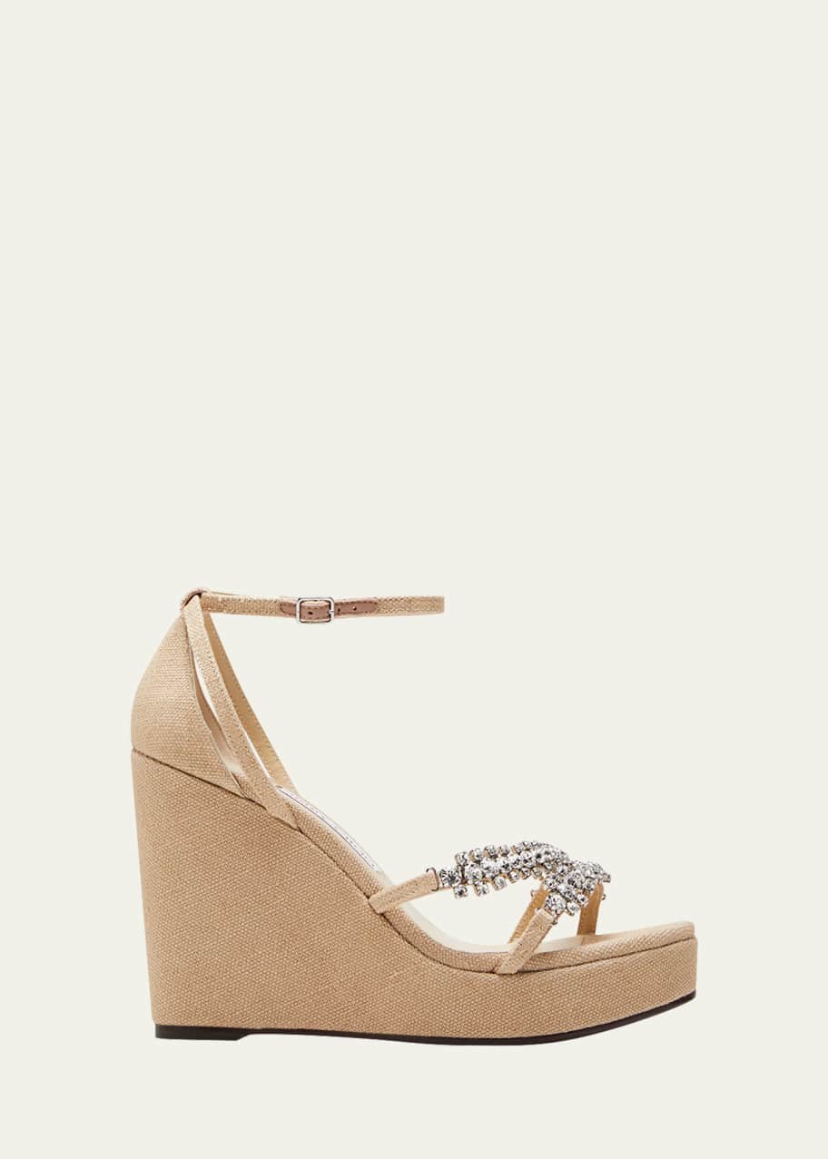 Jimmy Choo Bing Crystal Linen Wedge Sandals Bergdorf Goodman