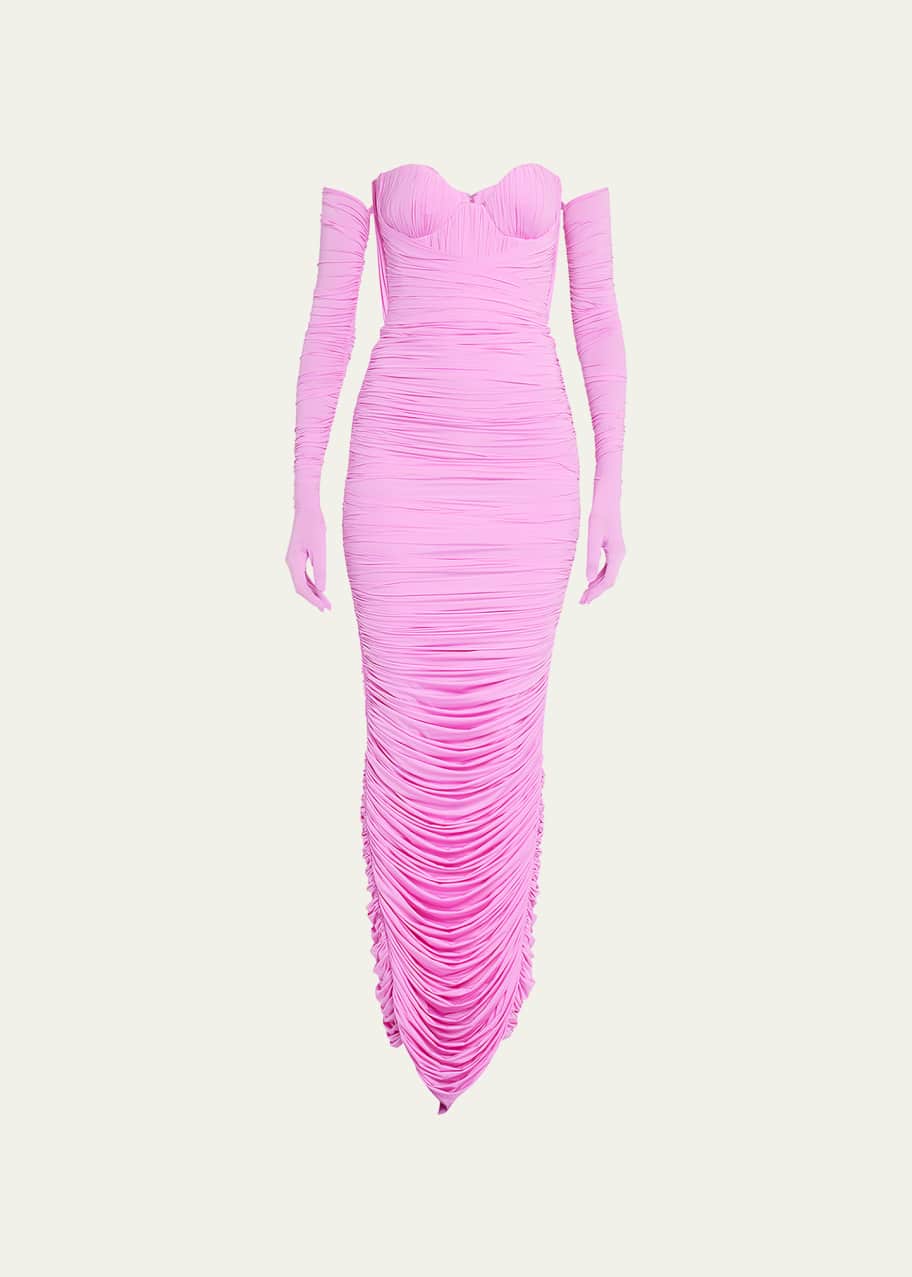 Alex Perry Lycra Ruched Strapless Column Dress w/ Gloves - Bergdorf Goodman