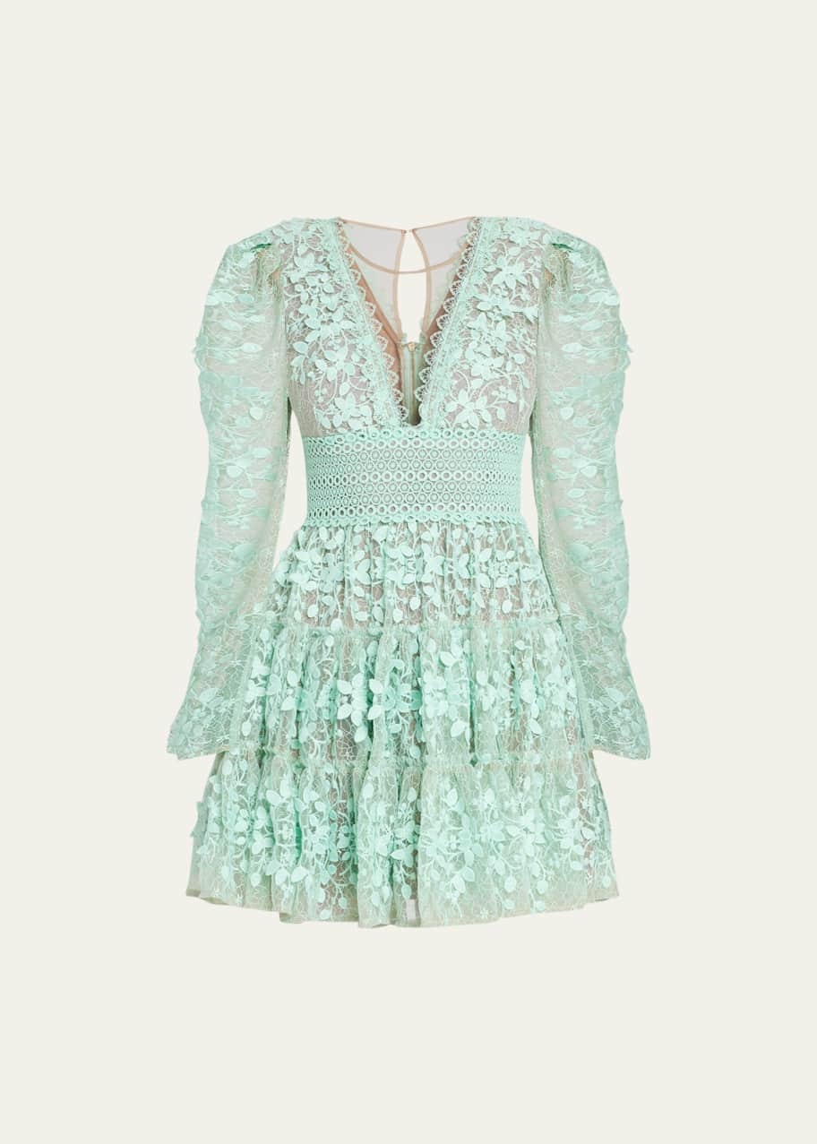 Bronx and Banco Megan Tiered Lace Applique Mini Dress - Bergdorf Goodman