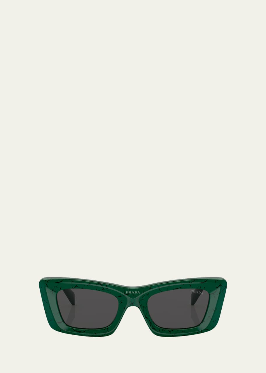Prada Rectangular Marble Acetate Cat-Eye Sunglasses