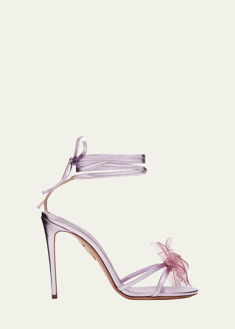 Aquazzura Zsa Zsa Metallic Flower AnkleWrap Sandals Bergdorf Goodman