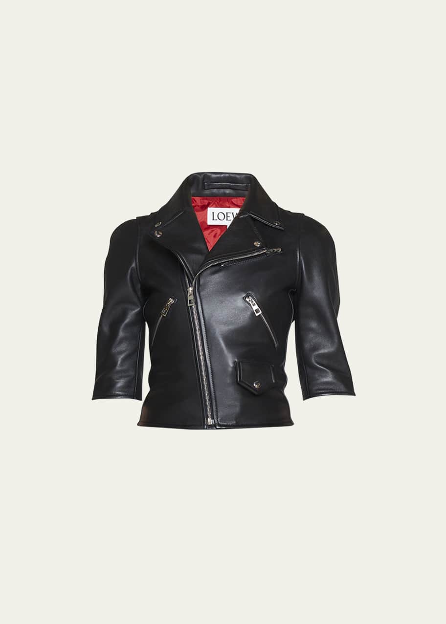Loewe Short Leather Biker Jacket - Bergdorf Goodman
