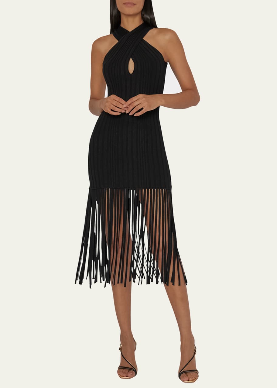 Milly Cross Front Keyhole Fringe Midi Dress Bergdorf Goodman