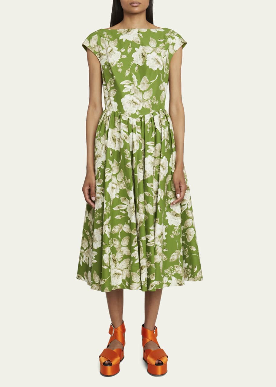 knee length dresses for ladies Floral Print Midi Dress, Abstract Rose Mulberry / 12 main image 1